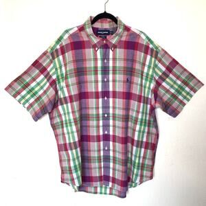 Ralph Lauren Golf Tilden Plaid Cotton Short Sleeve Button Down Shirt XXL Preppy